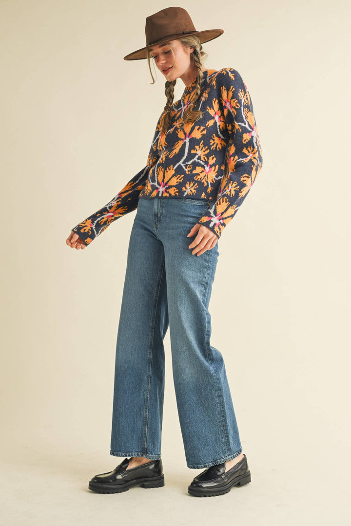 FLORAL MOCK NECK SWEATER