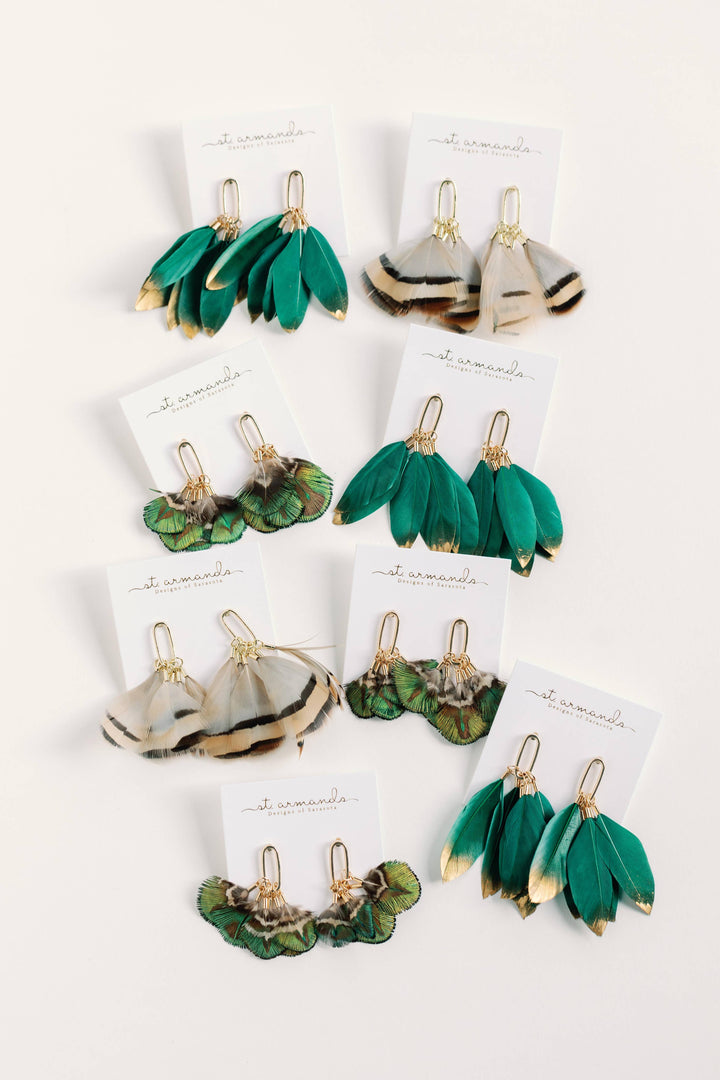 Emerald/Gold Feather Earrings