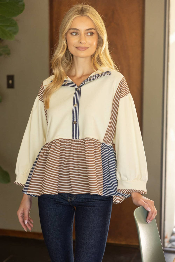 Half Snap Peplum Sweatshirt