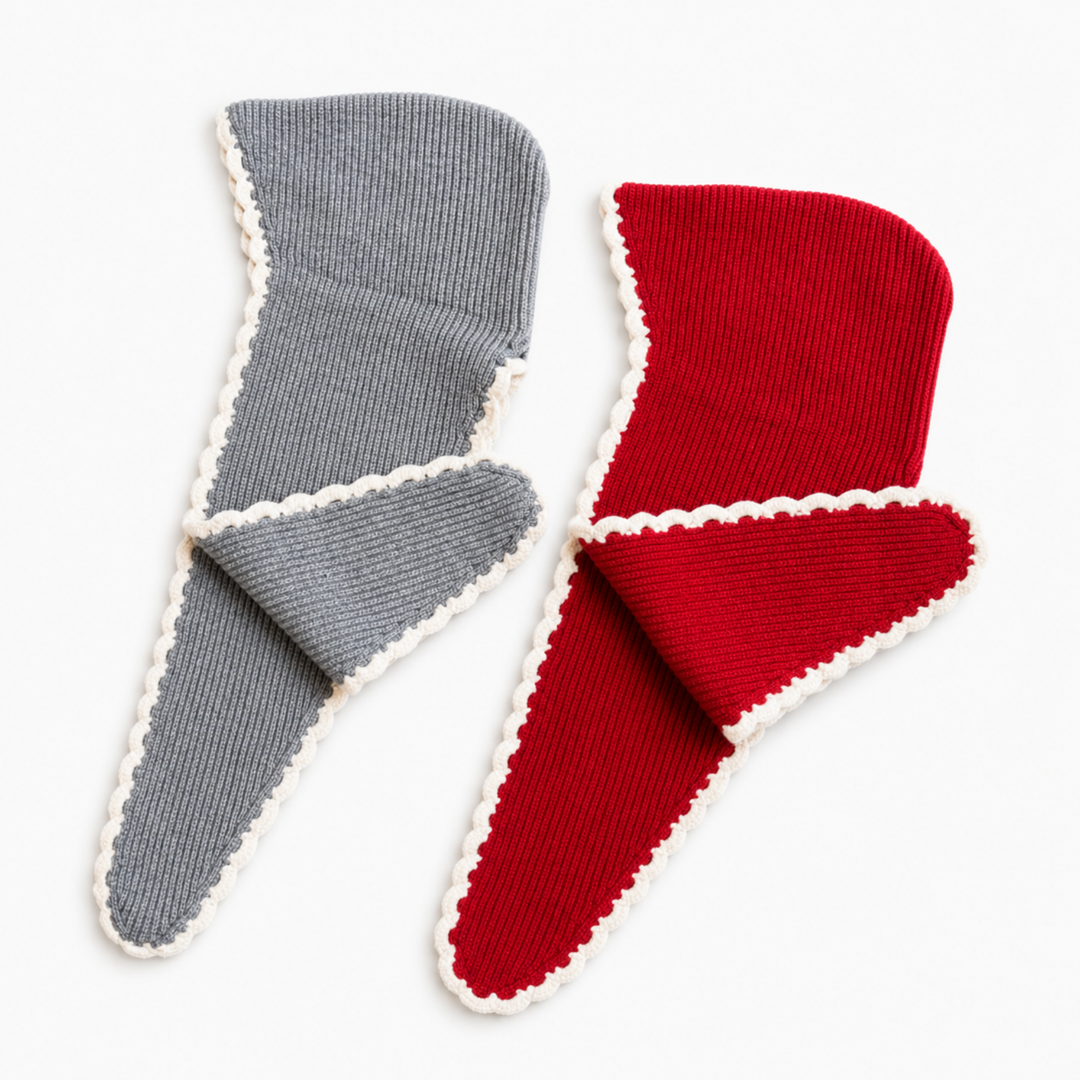 Ellison+Young Scallop Trim Balaclava Hooded Scarf, Contrast Color Edge