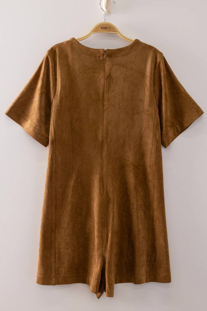 Suede Short Sleeve Romper