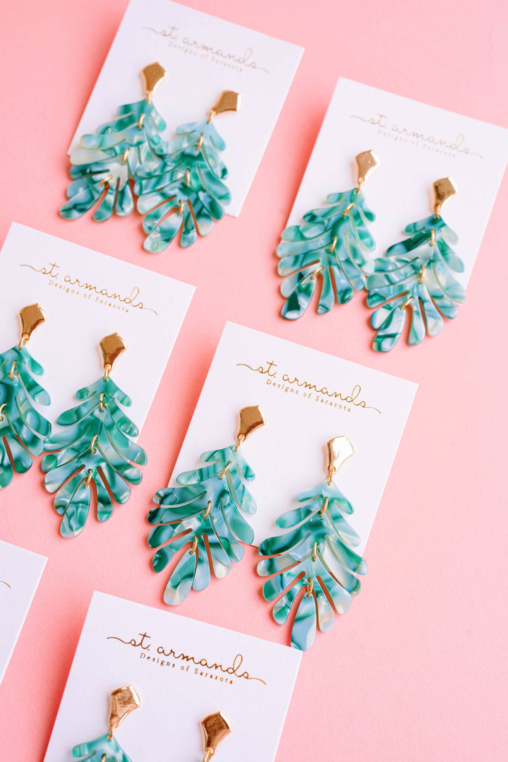 Green Petite Palm Earrings