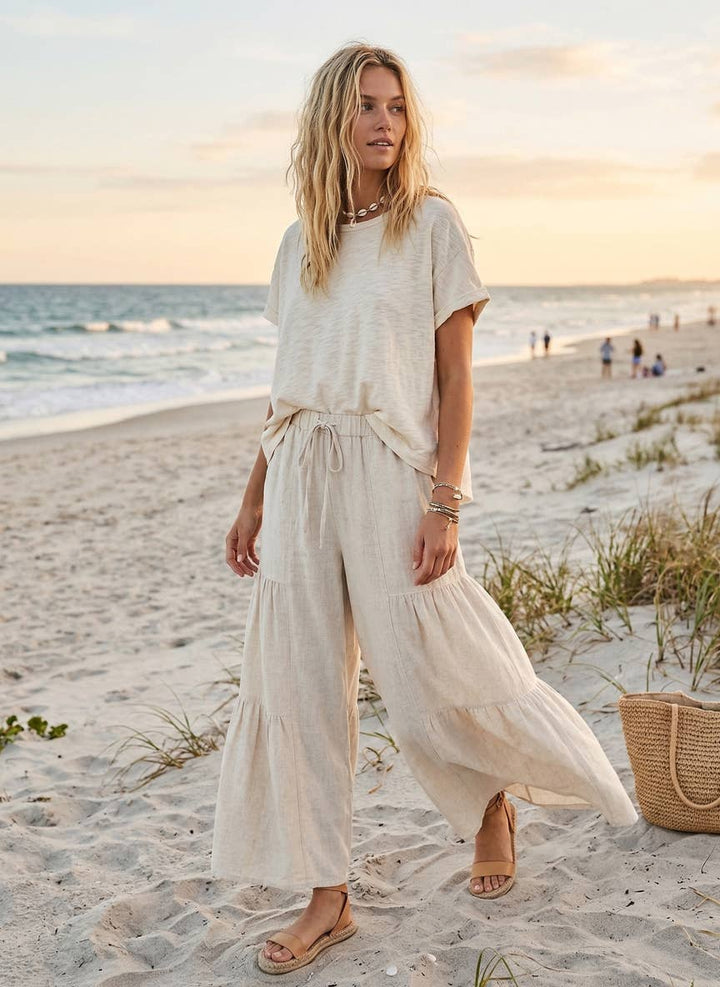Linen Blend Tiered Pants