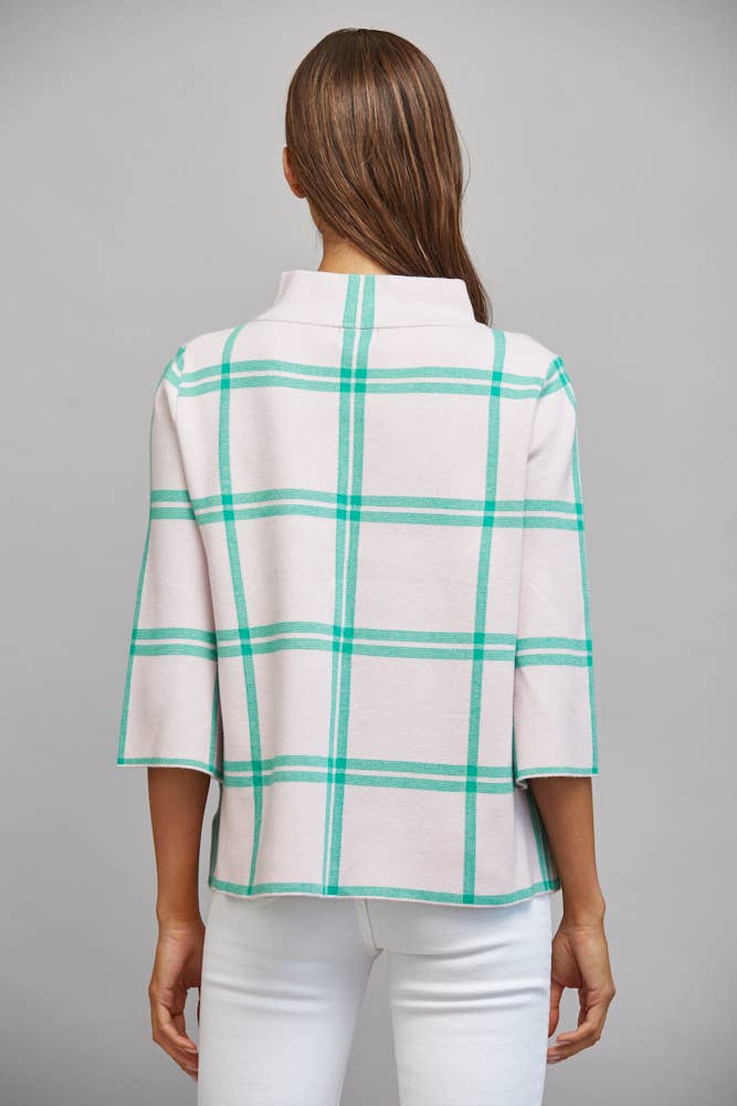 PLAID PATTERN MOCK NECK SWEATER