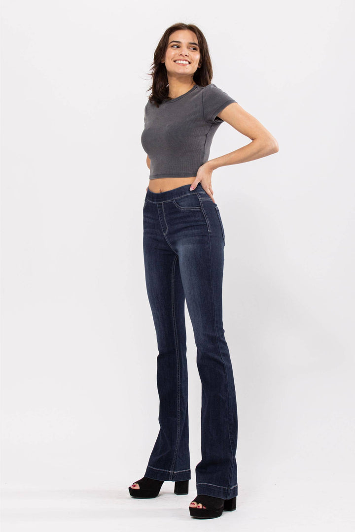 High Rise Dark Pull On Flare Jegging