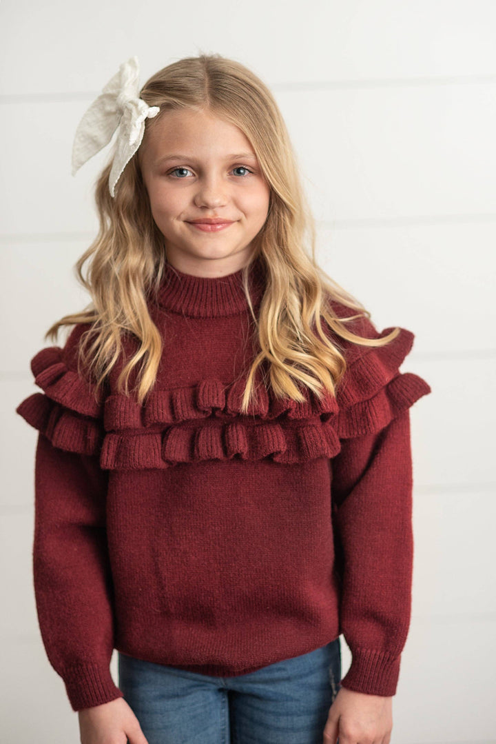 Wine Double Ruffle Sweater