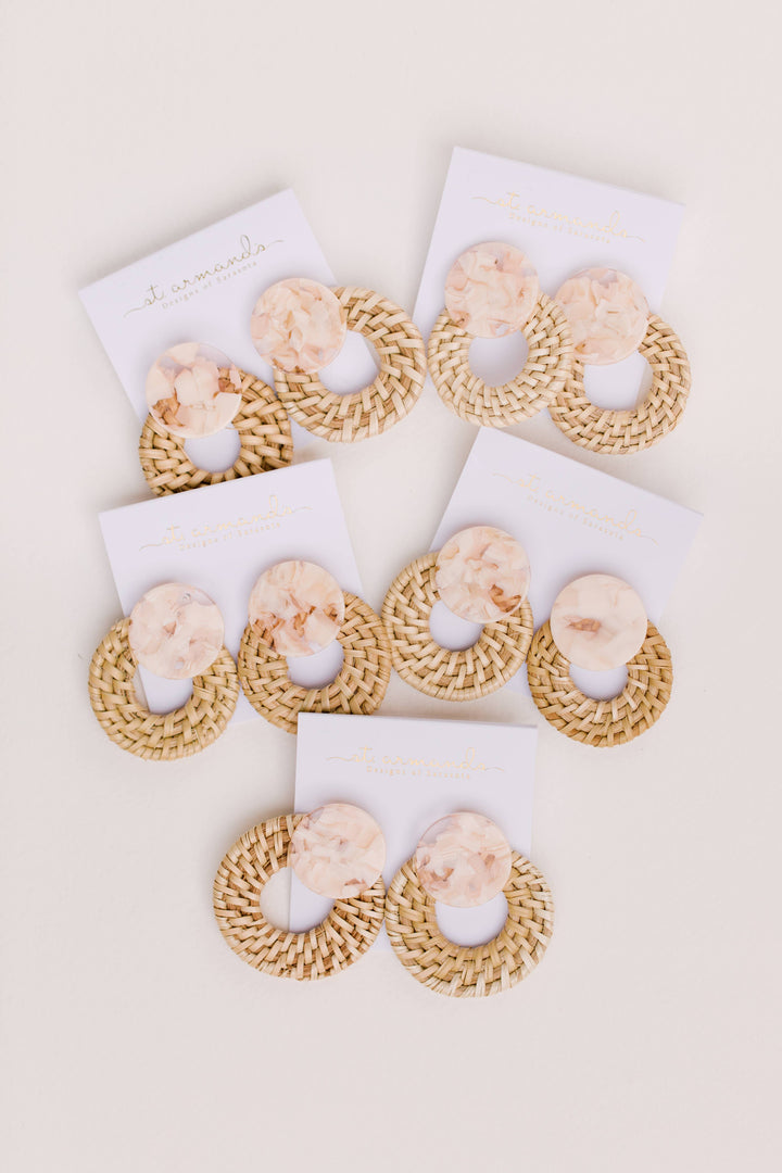 Blonde Rattan Doorknocker Earrings