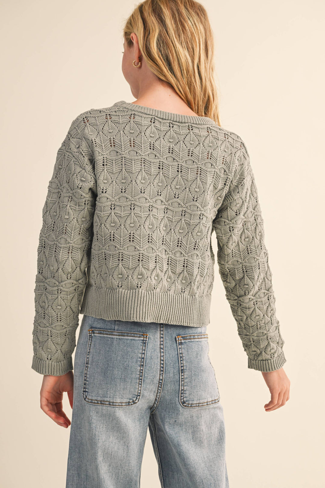 GIRLS CREW NECK WAVY SWEATER