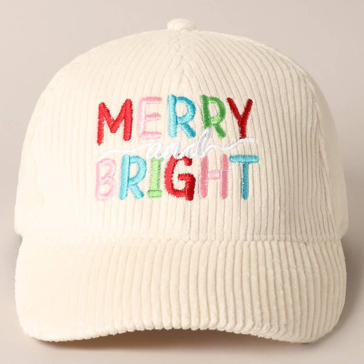 Merry and Bright Embroidery Corduroy Cap