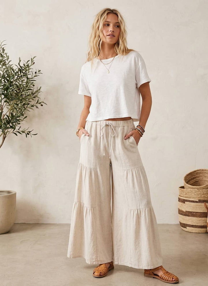 Linen Blend Tiered Pants
