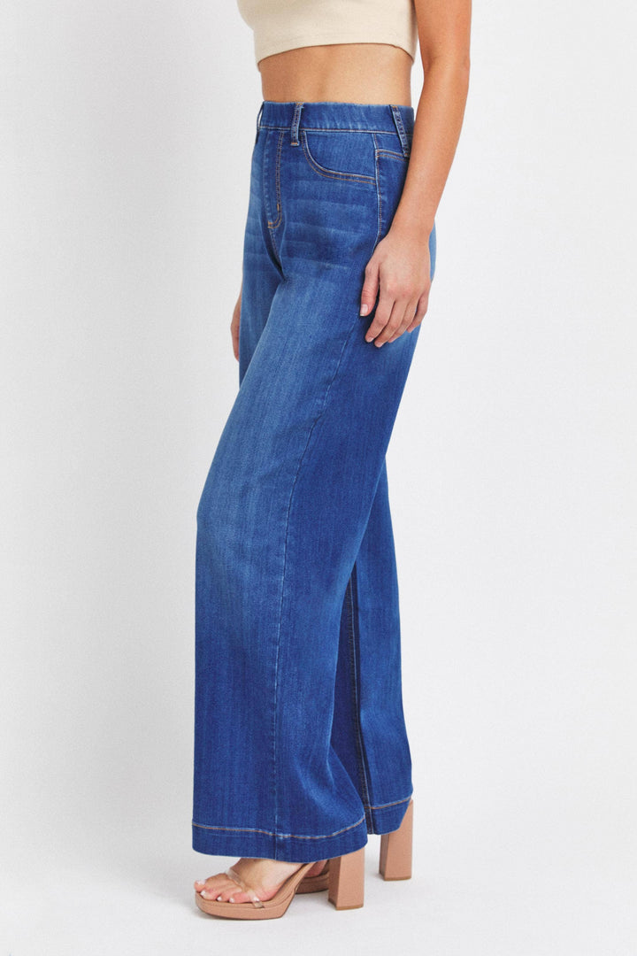 Wide Leg Pull On Jeans