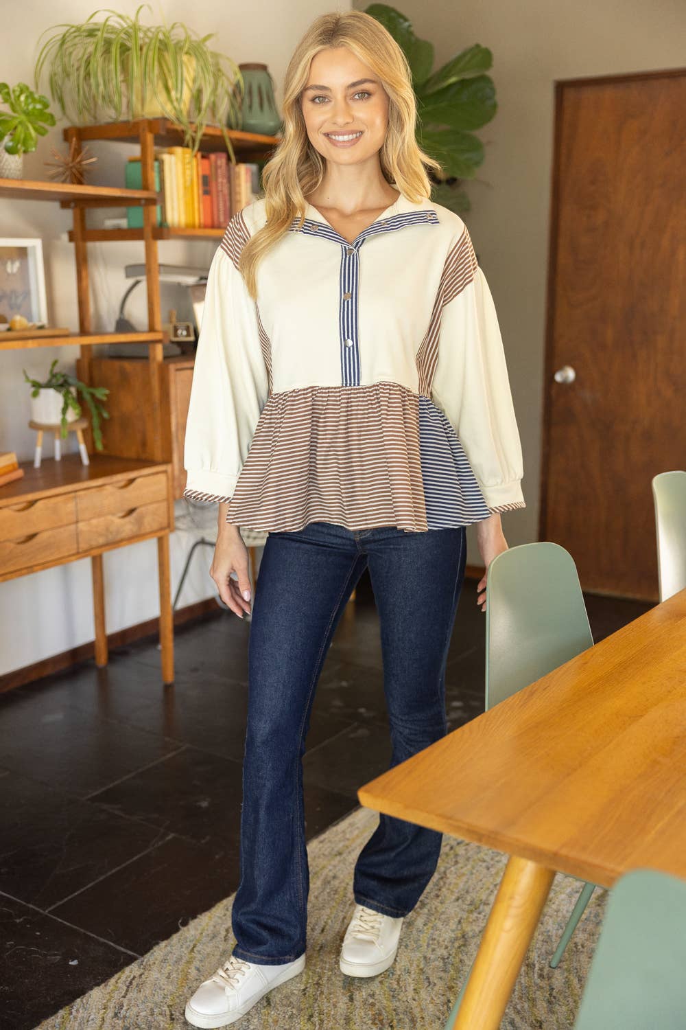 Half Snap Peplum Sweatshirt
