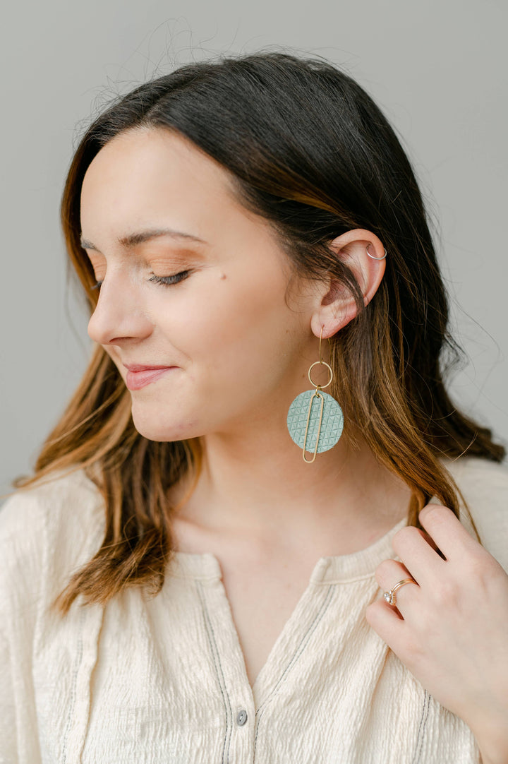 Harper Green Leather Circle Earrings