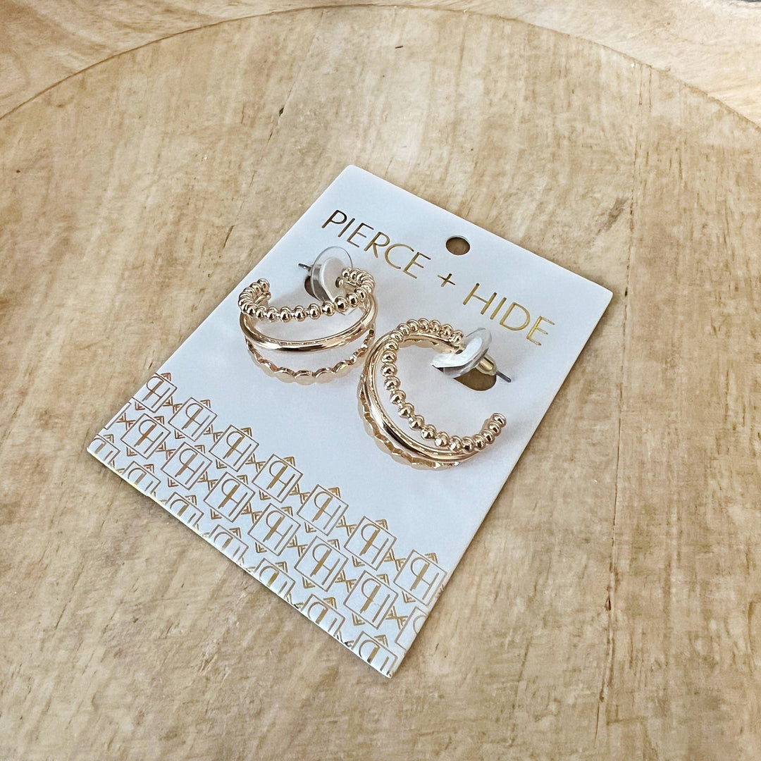 Petite Gold Tri Hoop Earrings | Triple Layered Hoop