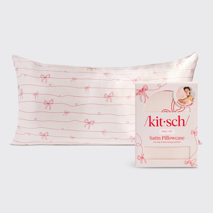 Satin Pillowcase Striped Bows - King
