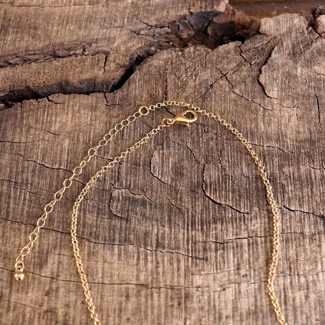 Dainty Crystal Bezel Necklace with Golden Ball Beads