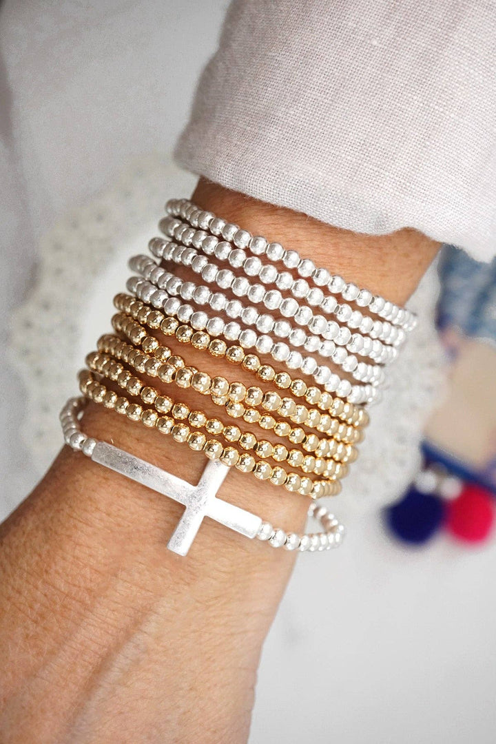 Minimal Cross Stretchy Bracelet with Ball Beads