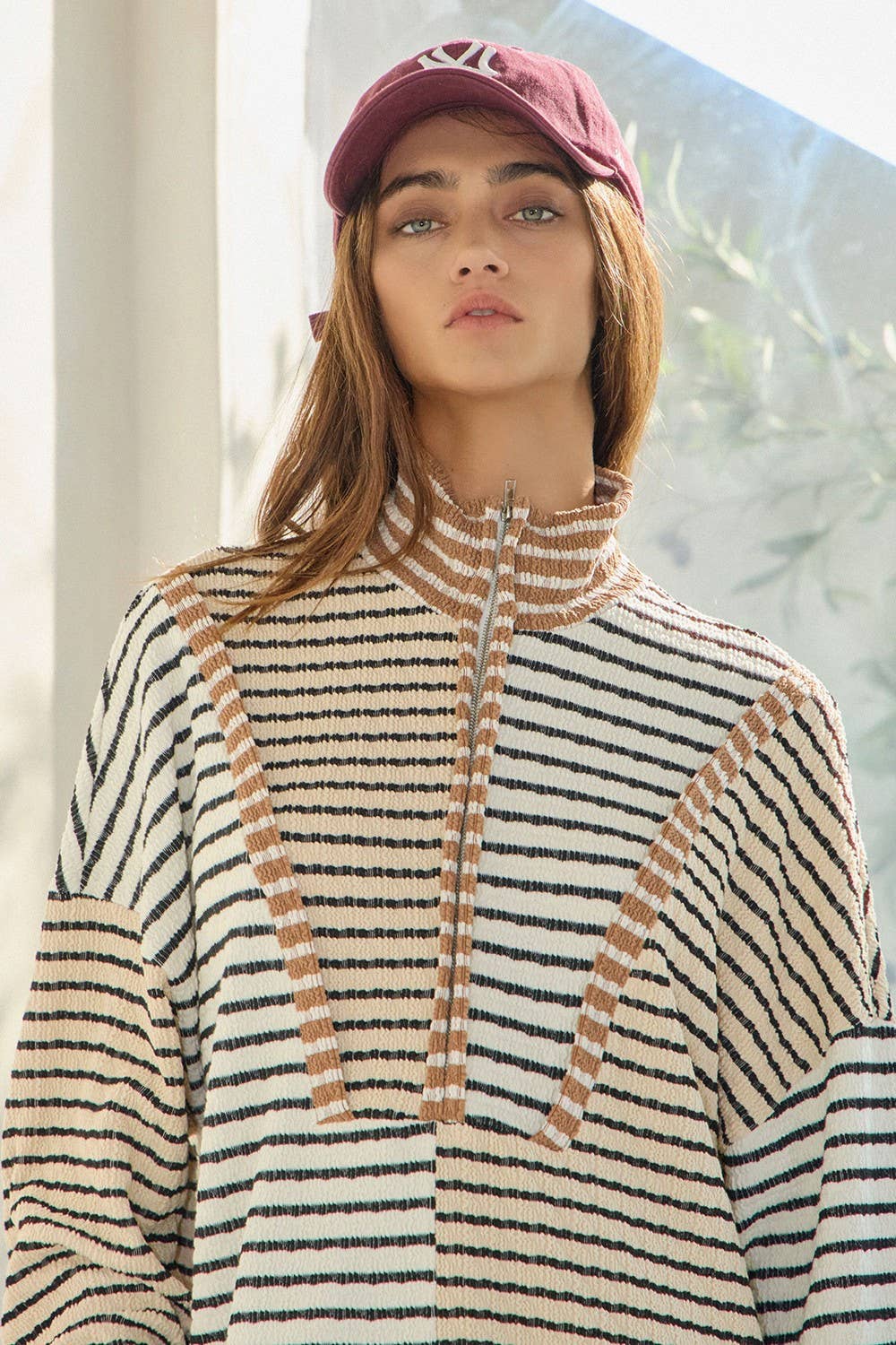 Half Zip Striped Top