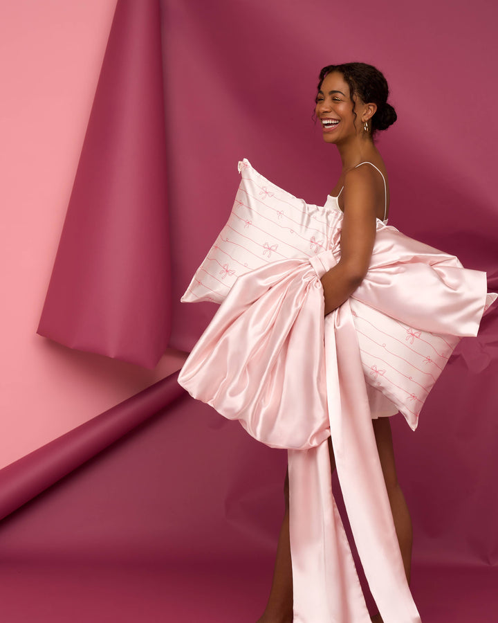 Satin Pillowcase Striped Bows - King