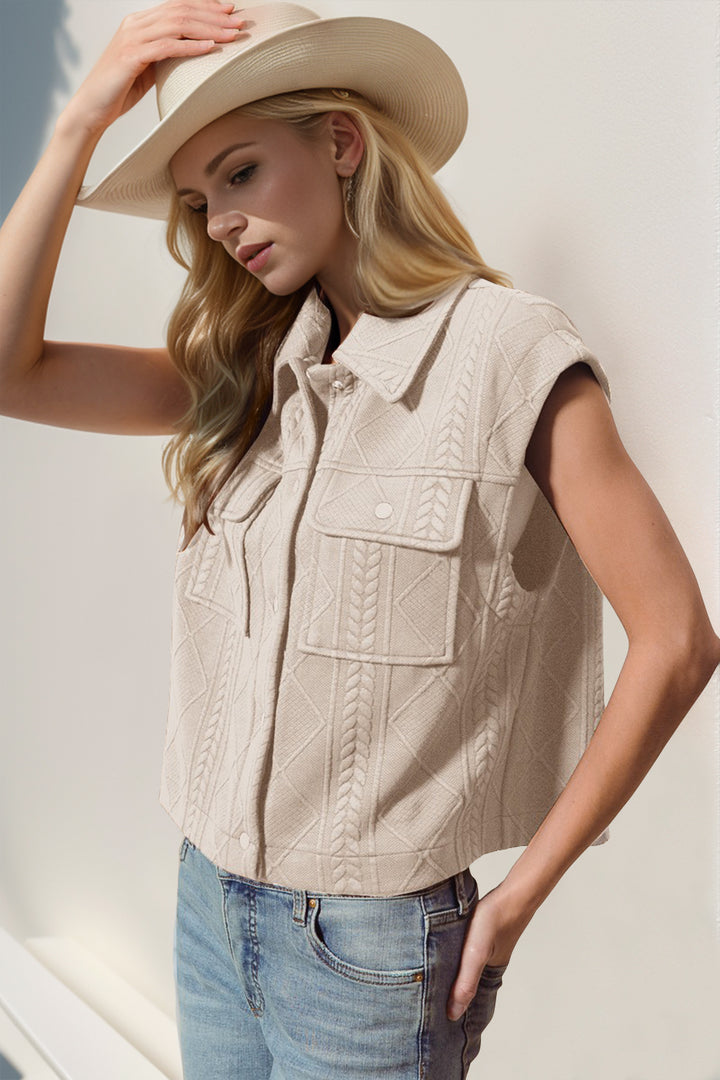 Double Take Snap Down Texture Crop Vest (Online Only)