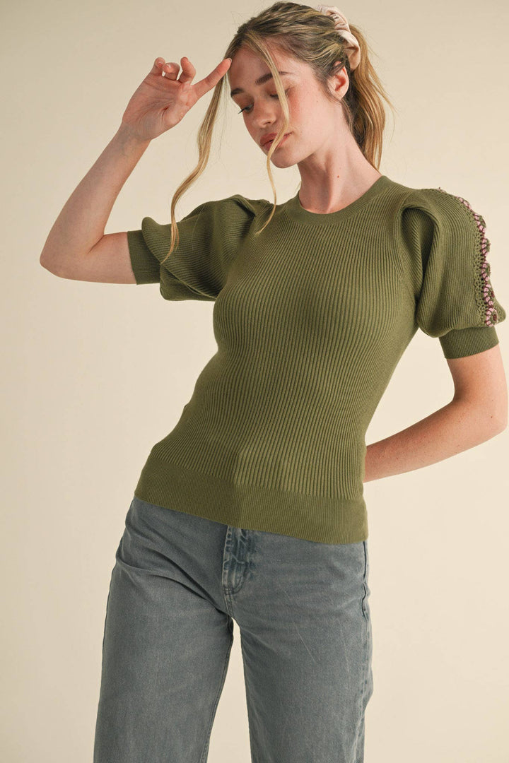 Crochet Puff Sleeve Sweater