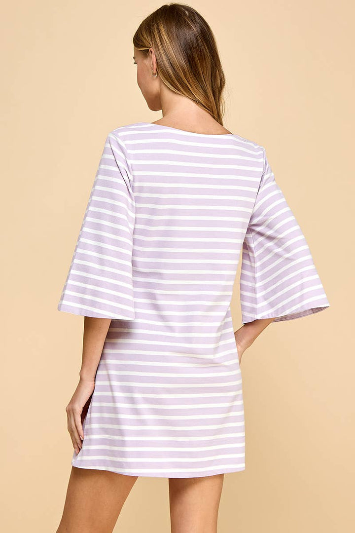 Striped Knit 3/4 Sleeves Dress