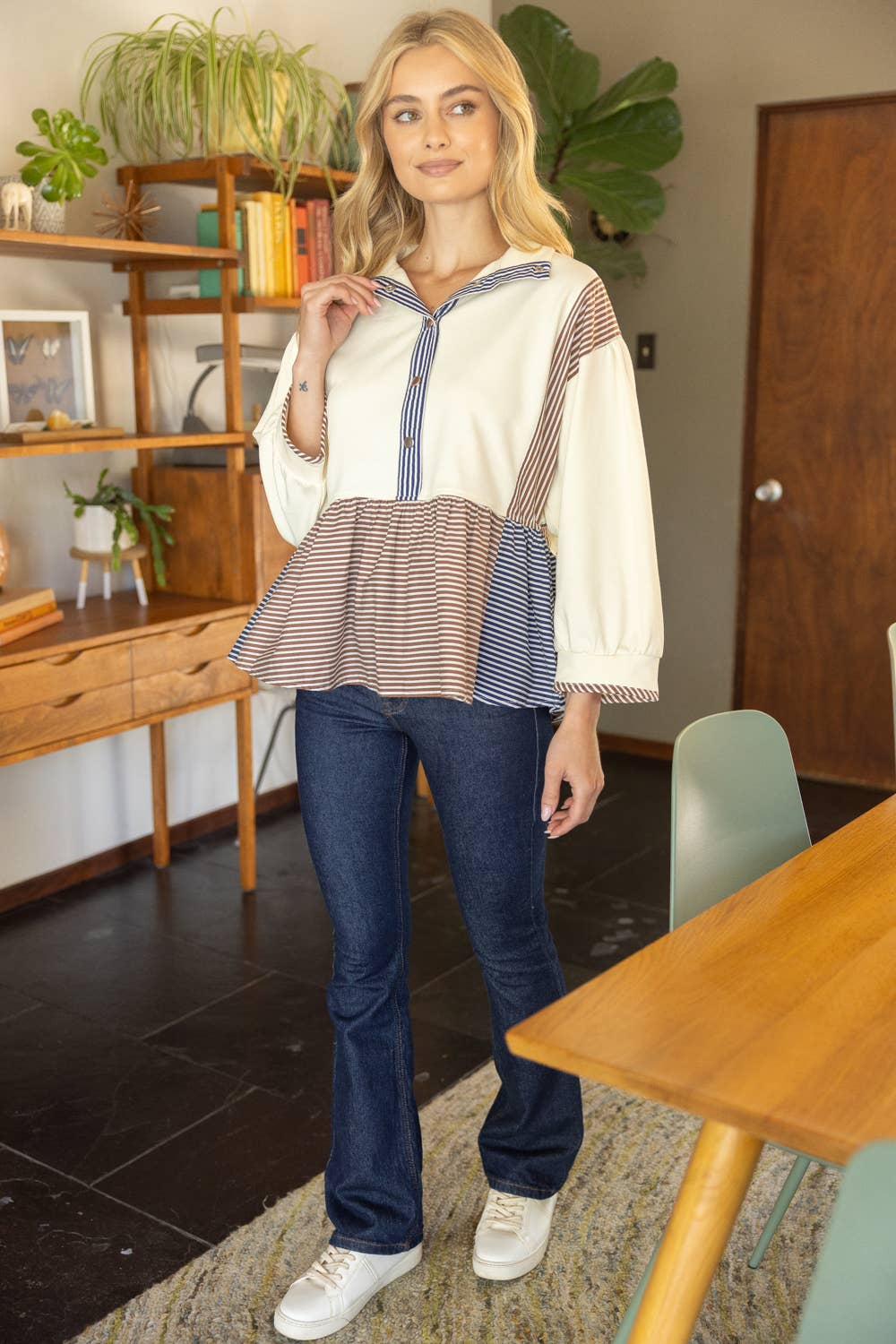 Half Snap Peplum Sweatshirt