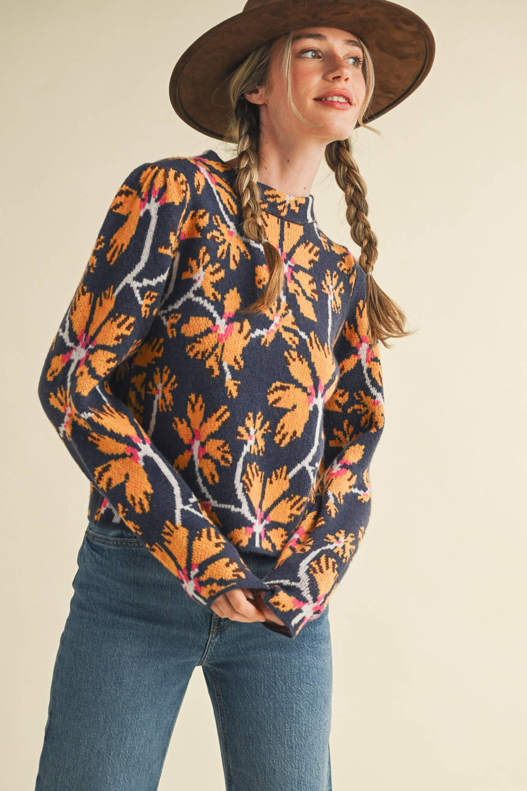 FLORAL MOCK NECK SWEATER