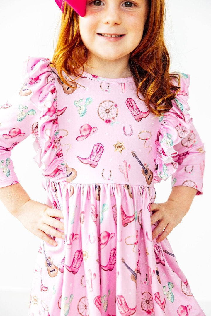 3/4 Sleeve Ruffle Twirl Dress