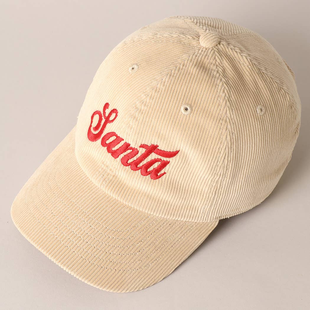 Santa Embroidered Corduroy Cap