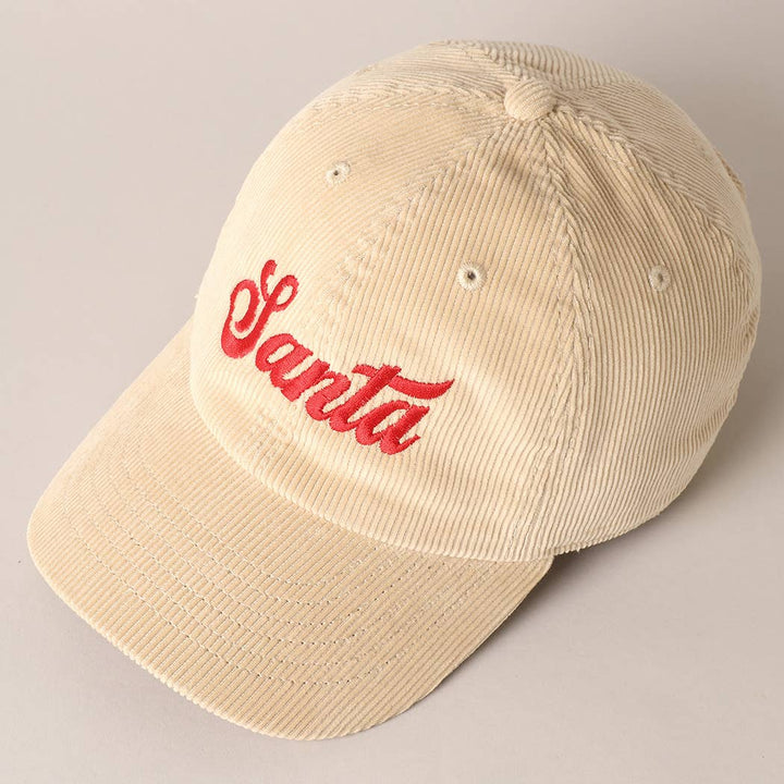 Santa Embroidered Corduroy Cap