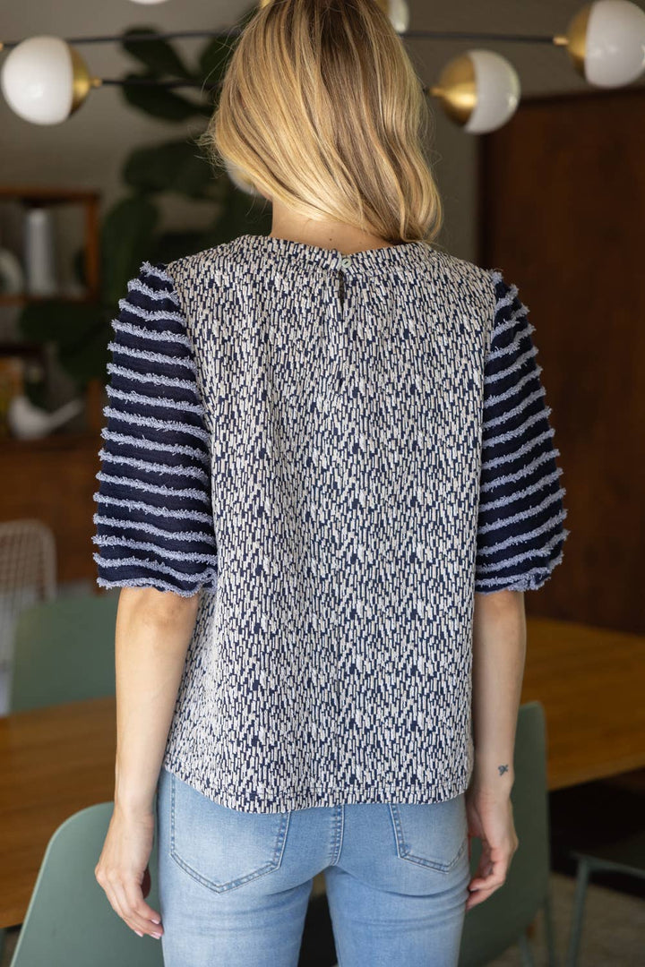Mixed Pattern Fuzzy Sleeve Top