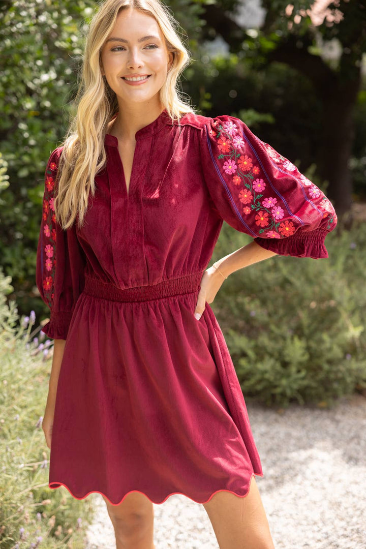 Smock Waist Floral Embroidered Dress