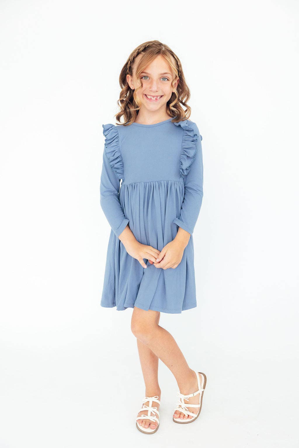 3/4 Sleeve Ruffle Twirl Dress