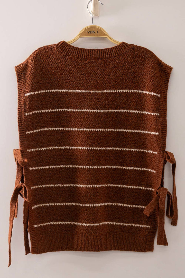 Brown Striped Side Tie Vest