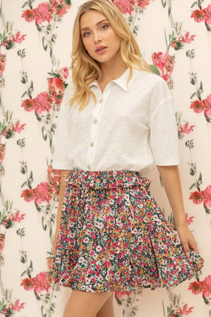 Ruffle Mini Print Skirt