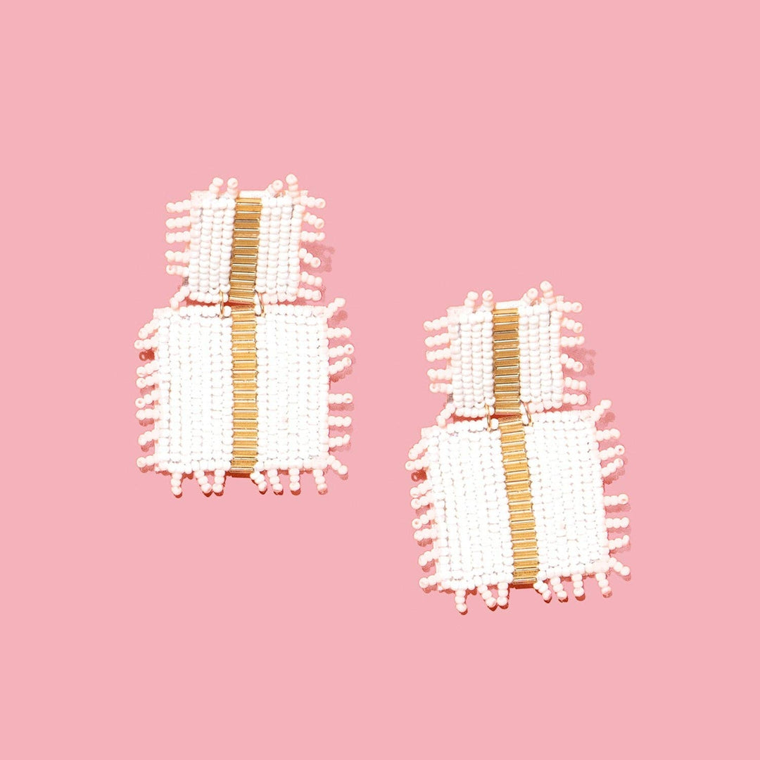 Beaded Square Fringe Tiered Earrings