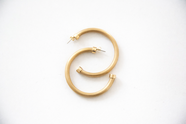 Lightweight Brushed Gold Hoop Earrings | 3 Sizes
