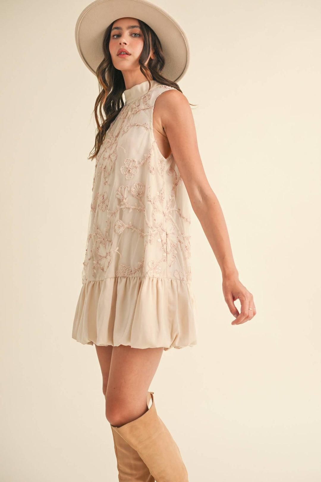 BUBBLE HEM EMBELLISHED MINI DRESS