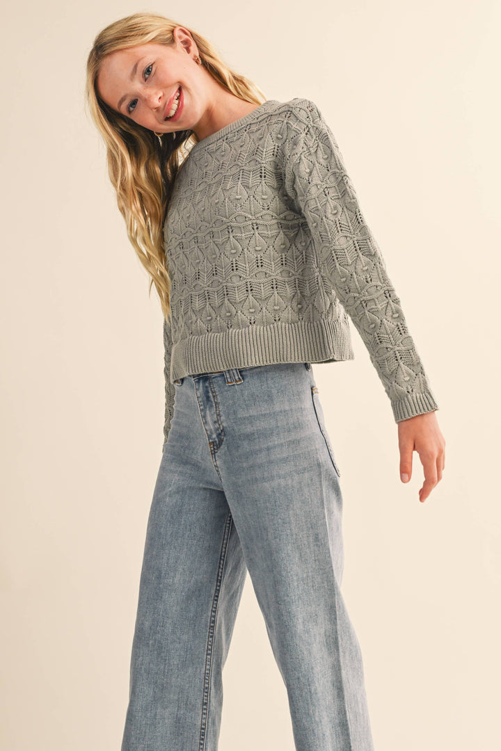 GIRLS CREW NECK WAVY SWEATER
