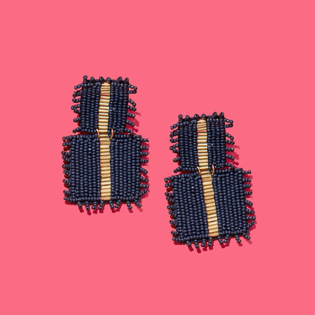 Beaded Square Fringe Tiered Earrings