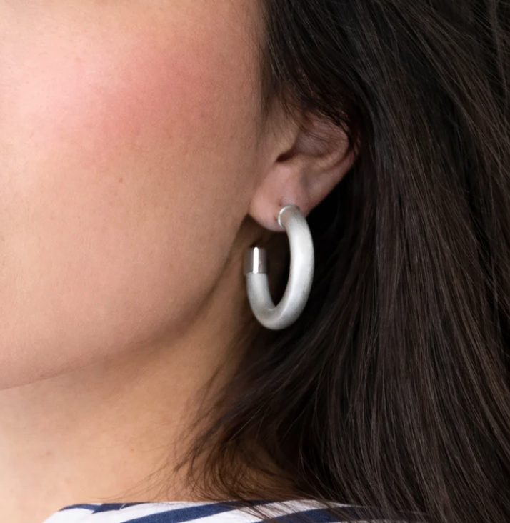 Brushed Silver Hoop Earrings