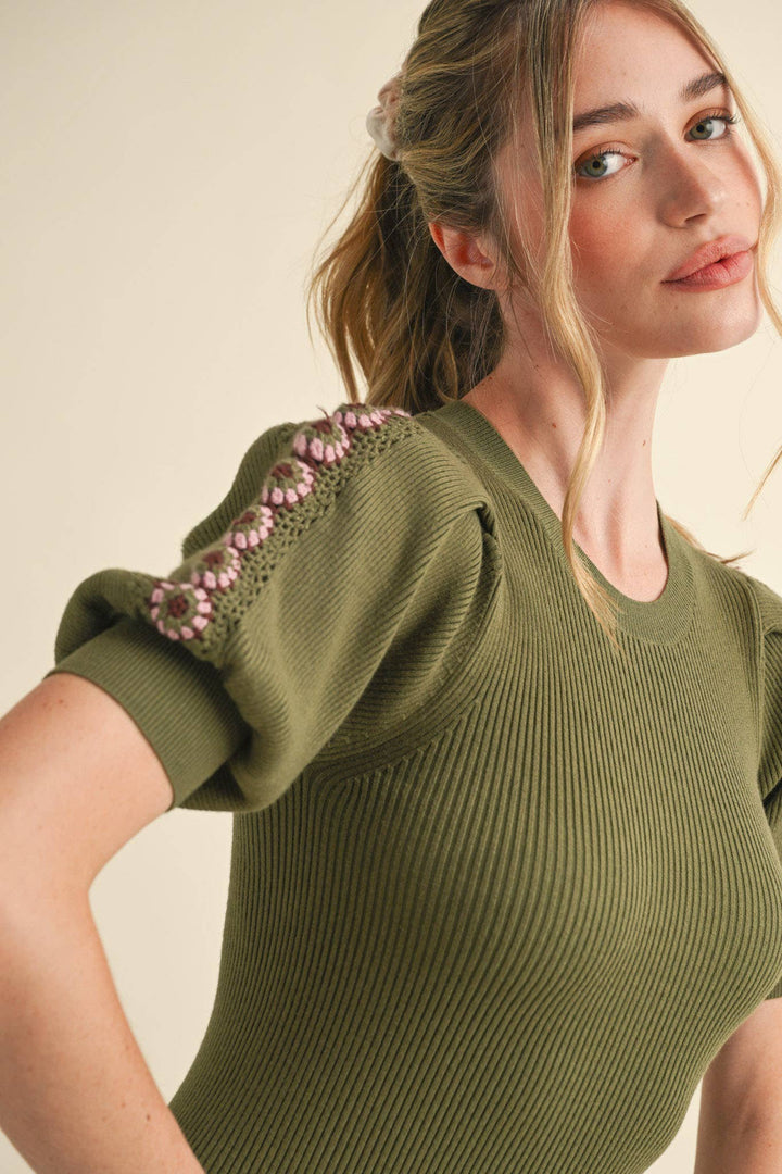 Crochet Puff Sleeve Sweater