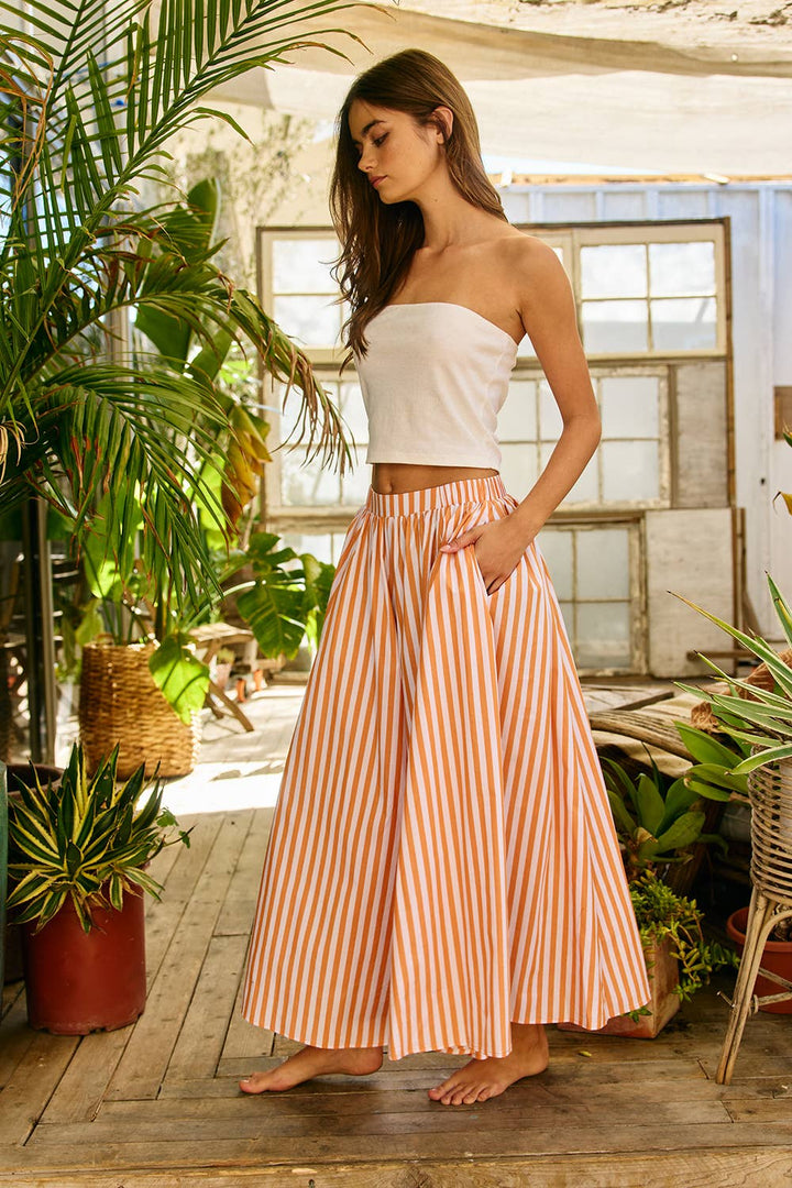 Striped Voluminous Gaucho Pants