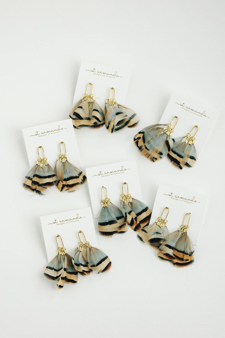 Brown Striped Feather Earrings