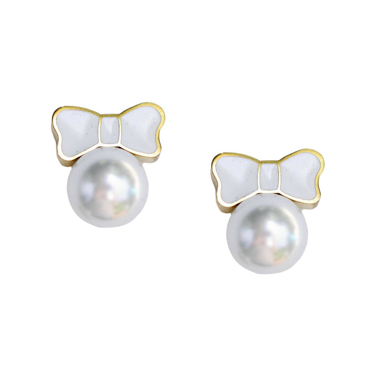 Tuxedo Bow Mini Pearl Stud