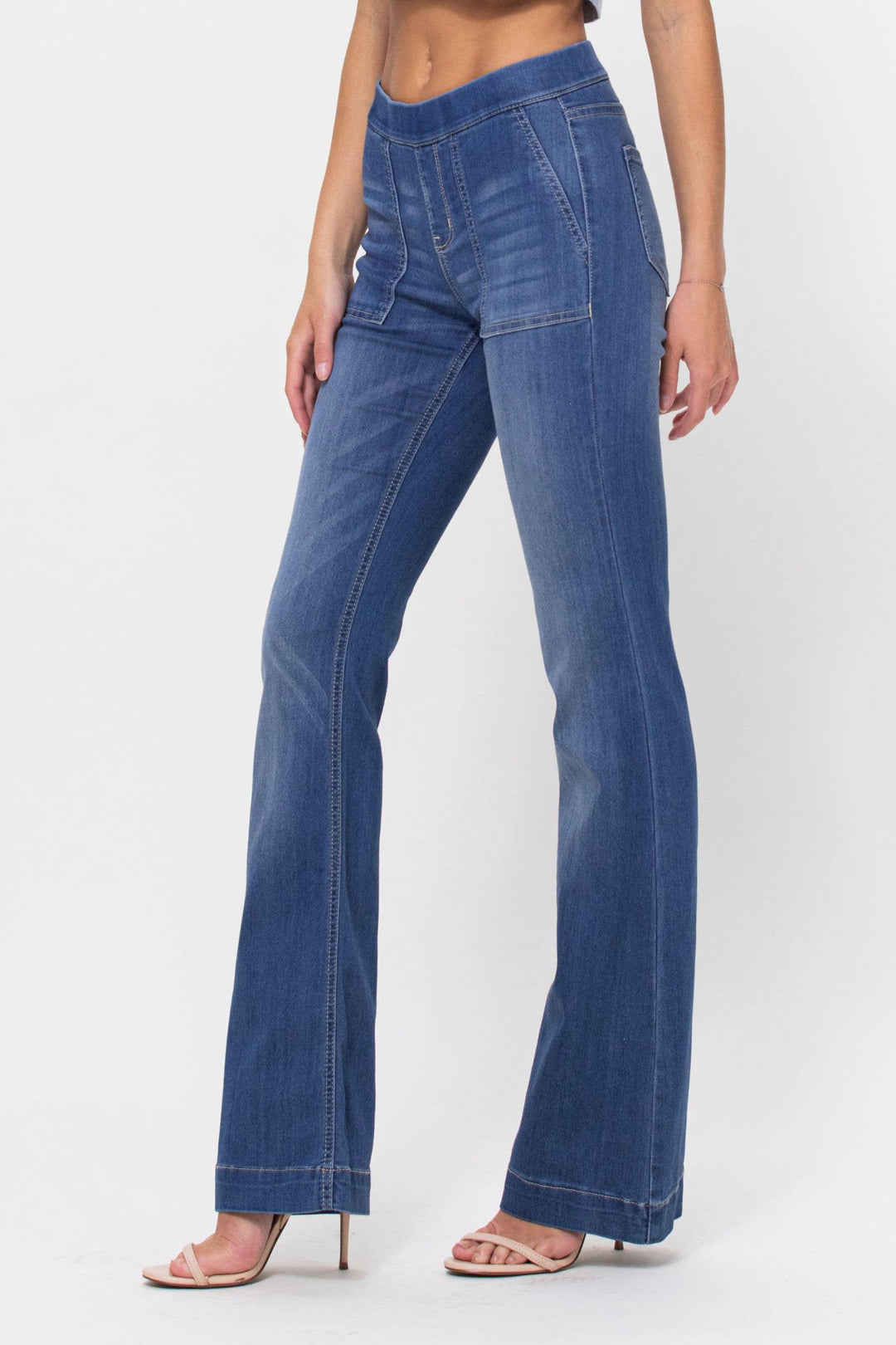 Mid Rise Flare Pull On Jeans