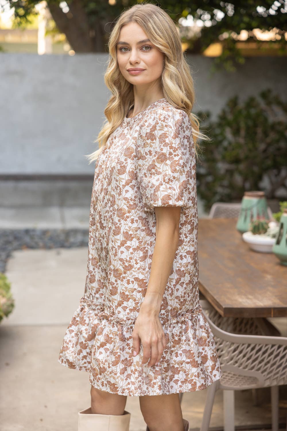 Floral Jacquard  Tiered Dress