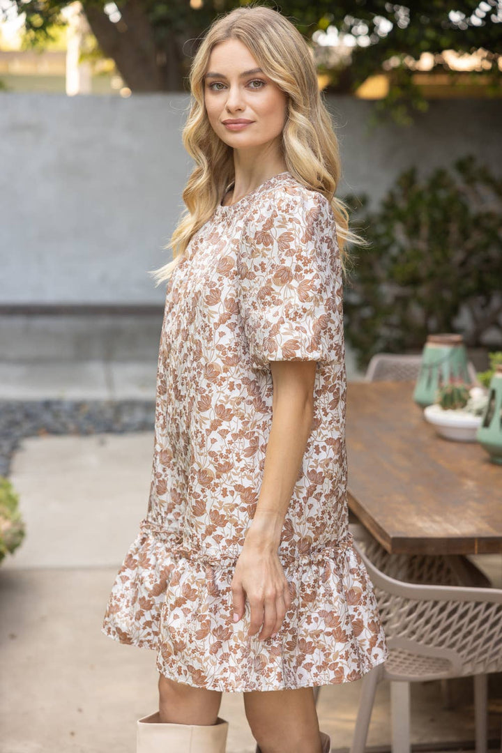 Floral Jacquard  Tiered Dress