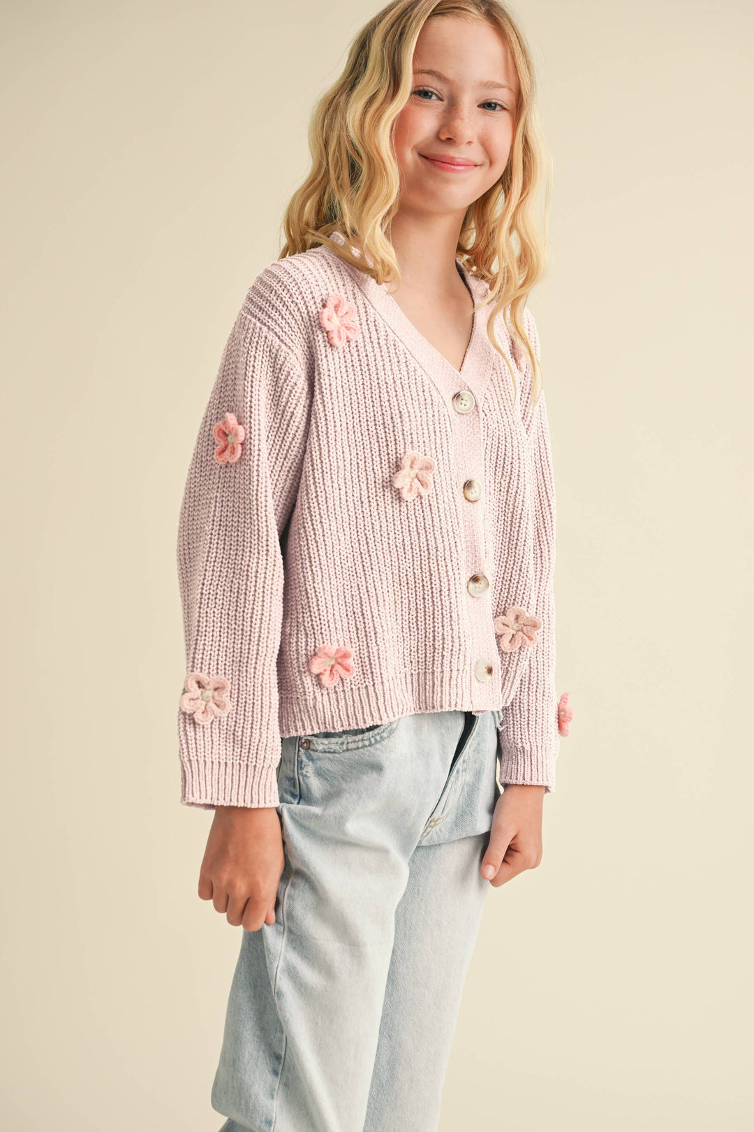 GIRLS CARDIGAN W/ 3D FLOWER